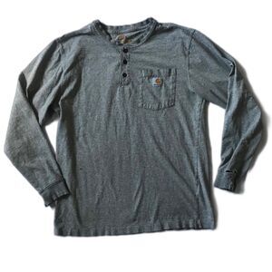 Carhartt Henley Distressed Original Fit Mens M Gray Cotton Shirt L/S *flaws